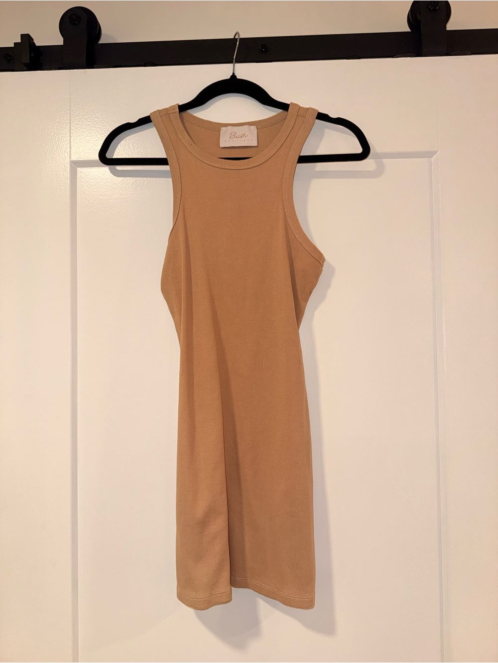 Ribbed Sleeveless Mini Dress in Camel